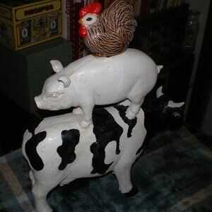 Farmhouse Country Stacking Cow Pig Chicken Figurine Up-cycled Art OOAK